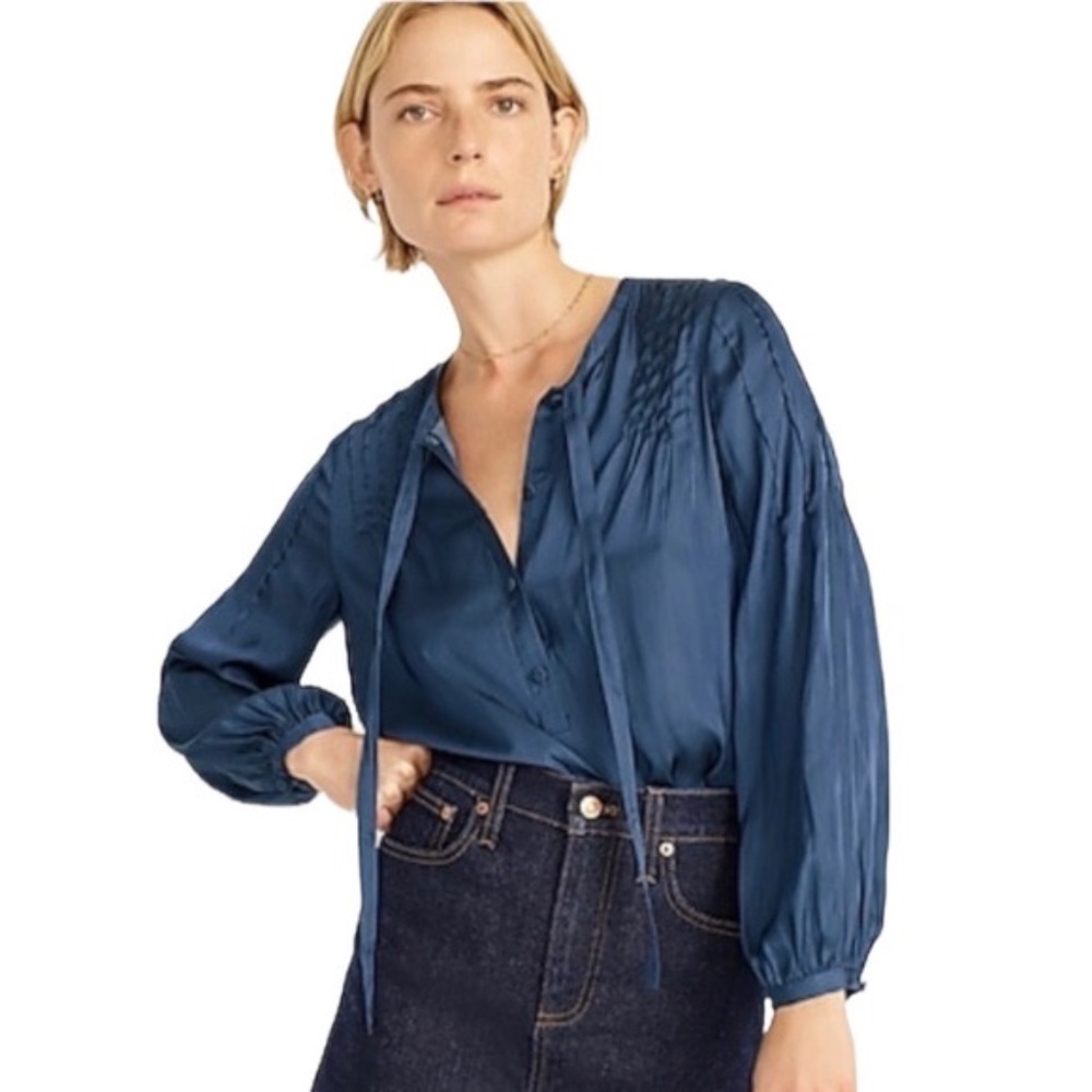 J.CREW Featherweight satin tie neck top NWT